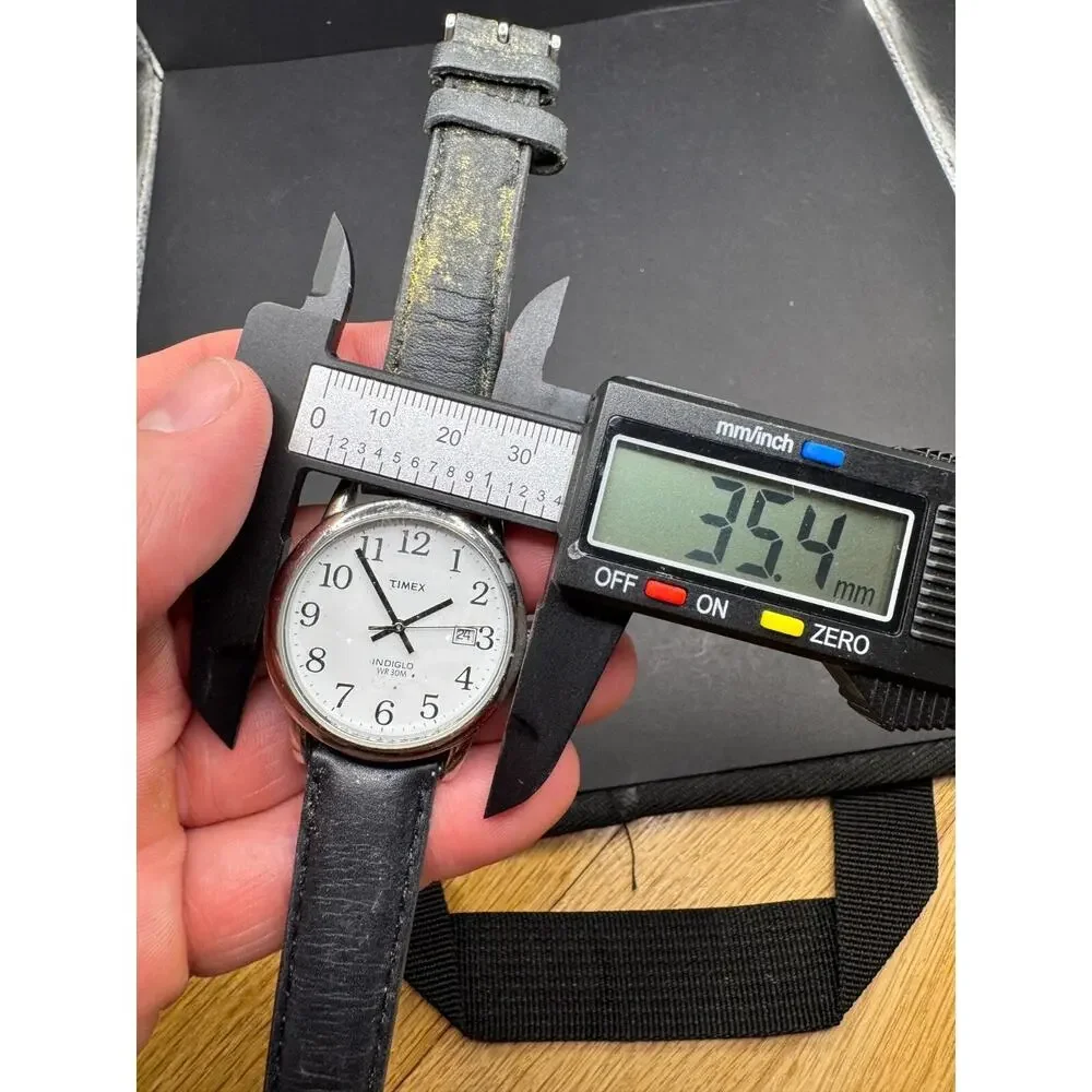 Timex Indiglo WR 30m Easy Reader Watch White Dial Black Leather Band 35mm